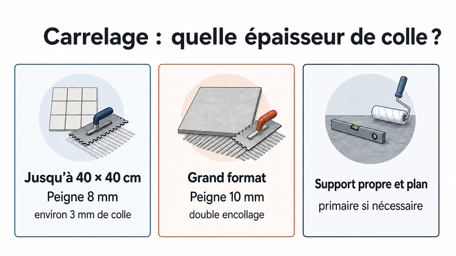 infographie sur l’épaisseur de colle pour poser du carrelage selon le format
