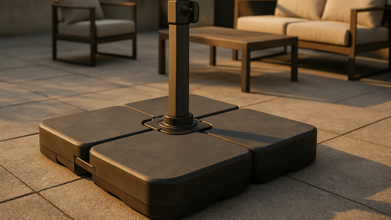 lestage d’un parasol déporté sur une terrasse en béton