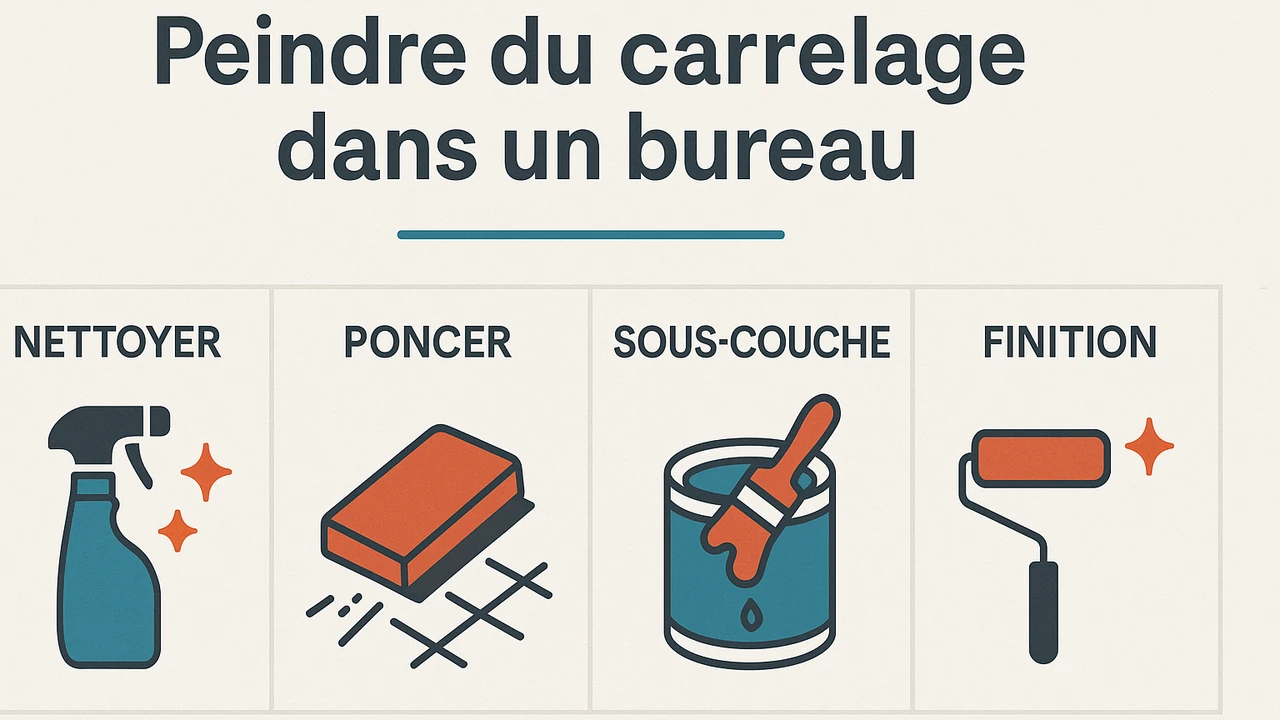 infographie des étapes pour peindre du carrelage dans un bureau